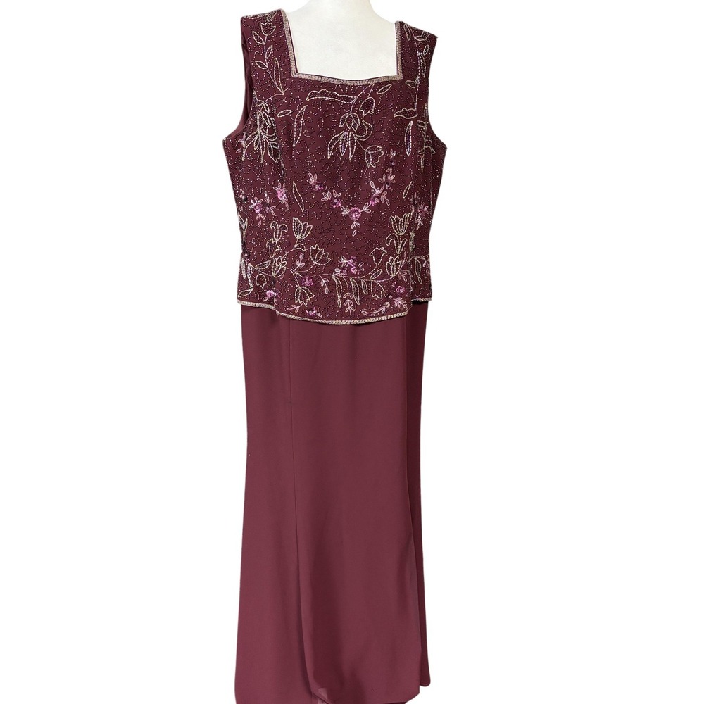 Marsoni Dress Womens 20 Red Beaded Floral Chiffon Maxi Square Neck Formal Gown